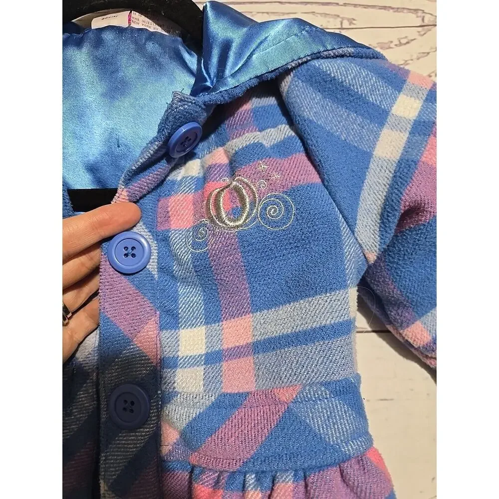 Disney Princess Blue Plaid‎ Cinderella Fleece Hoodie Jacket Kids Girls Size 3T
